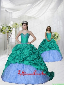 2015 Fashionable Appliques Brush Train Princesita Dress in Turquoise