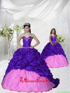 2015 New Arrival Appliques and Pick-ups Brush Train Purple Princesita Dress