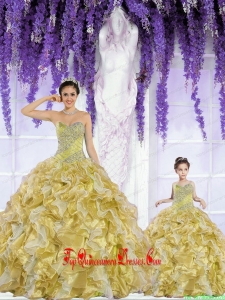 2015 Popular Organza Beading and Ruffles Gold Princesita Dress