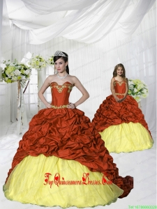 Customize Appliques and Pick-ups Rust Red and Gold Princesita Dress with Brush Train