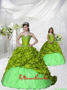 Most Popular Brush Train Olive Green Princesita Dress with Appliques and Pick-ups