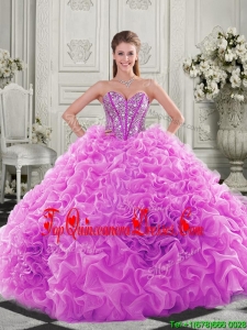 2016 Visible Boning Beaded Bodice Fuchsia Quinceanera Dresses with Ruffles