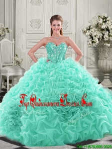 Pretty Puffy Skirt Visible Boning Apple Green Modern Quinceanera Dresses with Beading and Ruffles