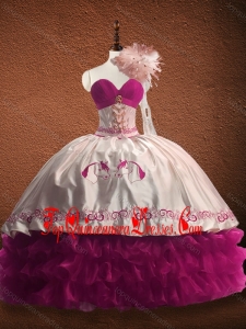 Customized Fuchsia and White Real Photo Show Quinceanera Dress with Ruffled Layers and Pattern