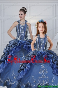 Classical Sweetheart Navy Blue Princesita Dresses with Embroidery