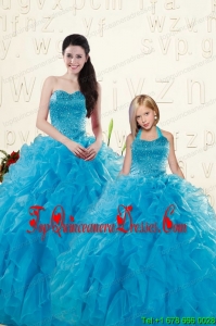 Romantic Blue Ball Gown Sequins and Ruffles Princesita Dress