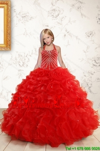 Beautiful Red Flower Girl Dress with Beading and Ruffles for 2015