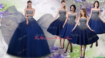 Most Popular Beaded Big Puffy Quinceanera Dress and Elegant Tea Length Navy Blue Dama Dresses