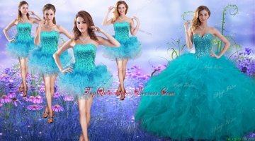 New Arrivals Teal Really Puffy Quinceanera Dress and Gorgeous Sequined and Ruffled Layers Dama Dresses