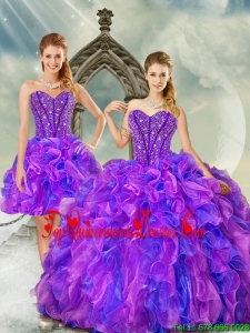 Detachable and Fashionable Exquisite Blue and Lavender Dresses for Quince with Beading and Ruffles