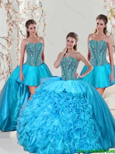 Detachable and New Style Aqua Blue Sweet 15 Dresses with Beading and Ruffles for 2015