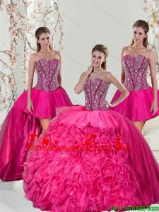 2015 Beautiful Hot Pink Sweet 15 Quinceanera Dress Skirts with Beading and Ruffles