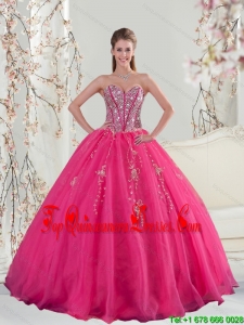 Detachable 2015 Sweetheart Hot Pink Sequins and Appliques 15 Quinceanera Dresses