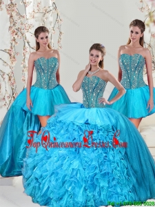 Detachable and Elegant Aqua Blue Sweet 15 Dresses with Beading and Ruffles for 2015