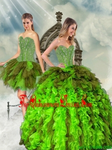 Detachable and Elegant Beading and Ruffles Multi Color Dresses for Quince