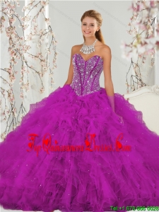 Detachable and Luxurious Beading and Ruffles Fuchsia Sweet 16 Dresses