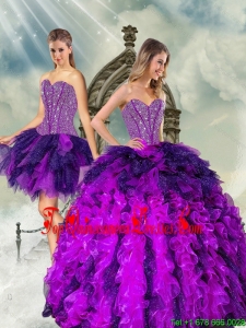Detachable and Luxurious Multi-color Sweet 16 Dresses with Beading and Ruffles for 2015