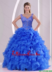 Exquisite and Luxurious Beading and Ruffles Royal Blue Sweet 16 Dresses