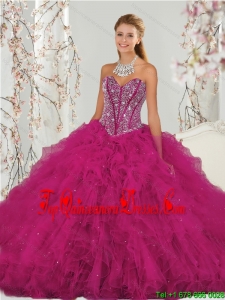 Unique Beading and Ruffles Dresses for Quince in Red for 2015