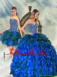 2015 Detachable Beading and Ruffles Perfect Quinceanera Dresses in Royal Blue and Teal