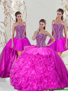 2015 Spring Detachable Hot Pink Sweet 16 New Style Quinceanera Dresses with Beading and Ruffles