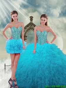 2015 Spring Luxurious Beading and Ruffles Turquoise New Style Quinceanera Dresses