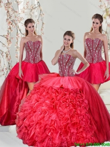 Detachable Beading and Ruffles Red New Style Quinceanera Dresses for 2015
