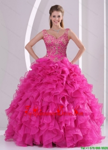 New Style Hot Pink Quinceanera Dress Skirts with Beading and Ruffles for 2015