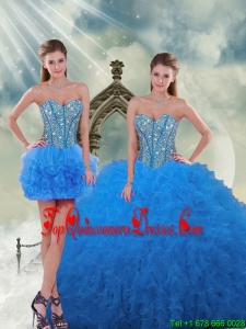 Most Popular Aqua Blue Sweet 16 Unique Quinceanera Dresses with Beading and Ruffles