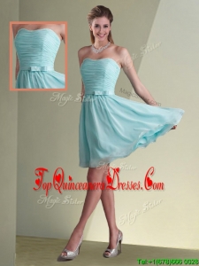 2016 Beautiful Strapless Chiffon Short Dama Dress with Belt and Ruching