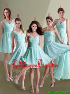 2016 Elegant Empire Ruched Decorated Chiffon Dama Dress in Aqua Blue