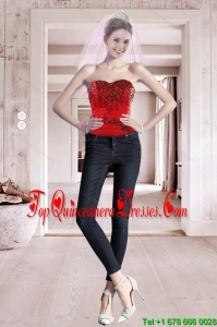 2015 Best Seller Red Sweetheart Corset with Embroidery