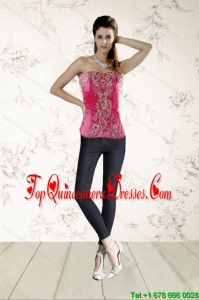 2015 Modest Beading Corset in Hot Pink