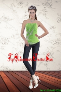 Spring Green Strapless 2015 Corset Dress with Ruffles and Beading