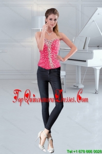 The Most Popular Sweetheart 2015 Hot Pink Corset with Beading