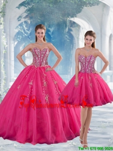 2015 Unique Sweetheart Hot Pink Sequins and Appliques Prom Dresses
