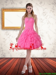 2015 Beautiful Baby Pink Sweetheart Dama Dress with Beading and Ruffled Layers