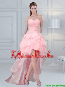 2015 Cute Baby Pink Sweetheart Beading Dama Dresses with Ruffled Layers