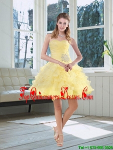 2015 Light Yellow Beading Puffy Dama Dresses with Sweetheart