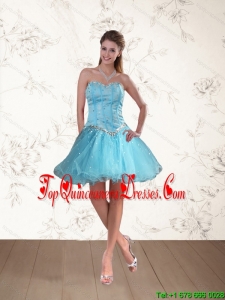 2015 Cute Baby Blue Sweetheart Dama Dresses with Ruffles and Beading