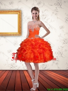 2015 Gorgeous Sweetheart Orange Dama Dresses with Ruffles and Beading