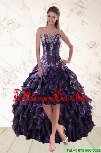 2015 Exclusive Purple High Low Dama Dresses for Spring