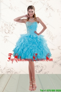 2015 Fashionable Baby Blue Beaded Dama dress with Ruffles