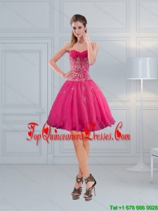 2015 Perfect Sweetheart Hot Pink Dama Dresses with Embroidery and Beading