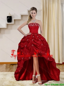 2015 Pretty Strapless Red Dama Dresses with Embroidery and Pick Ups