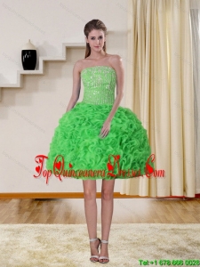 2015 Spring Green Strapless Dama Dresses with Beading and Ruffles