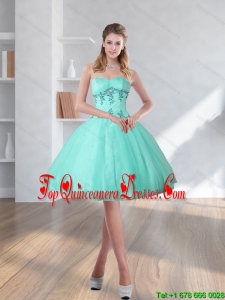 2015 Spring Turquoise Sweetheart Dama Dresses with Embroidery