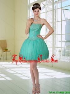 Apple Green Strapless 2015 Dama Dresses with Embroidery and Beading