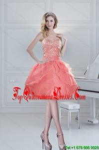 2015 Pretty Sweetheart Watermelon Dama Dresses with Beading