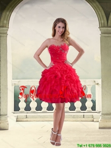 Gorgeous Ball Gown Strapless Red 2015 Dama Dresses with Ruffles and Beading